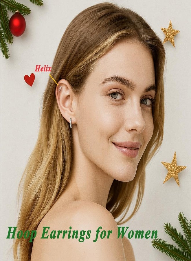 davka 3 Pairs Silver Hoop and Stud Earrings for Women, Hypoallergenic Stainless Steel Hoop Earrings with CZ, Dainty Stackable Earrings for Multiple Piercings and Cartilage Jewelry Christmas Gift - Image 3